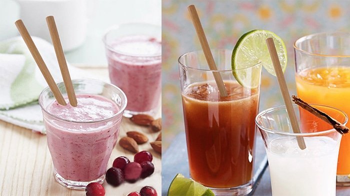 cocktail smoothie avec une Paille en bambou biodégradable et réutilisable