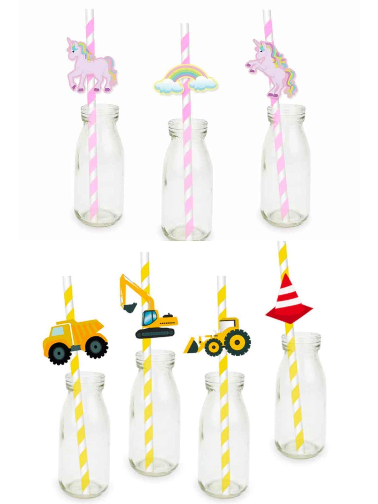 paille a theme en plastique licornes originales enfant